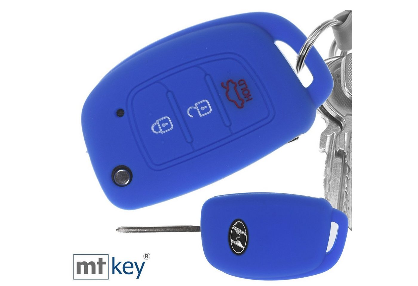 mt-key Schlüsseltasche Autoschlüssel Softcase Silikon Schutzhülle im Wabe Design Blau, für Hyundai i10 i20 ix25 ix35 i40 Accent Tucson 3 Knopf Klappschlüssel von mt-key