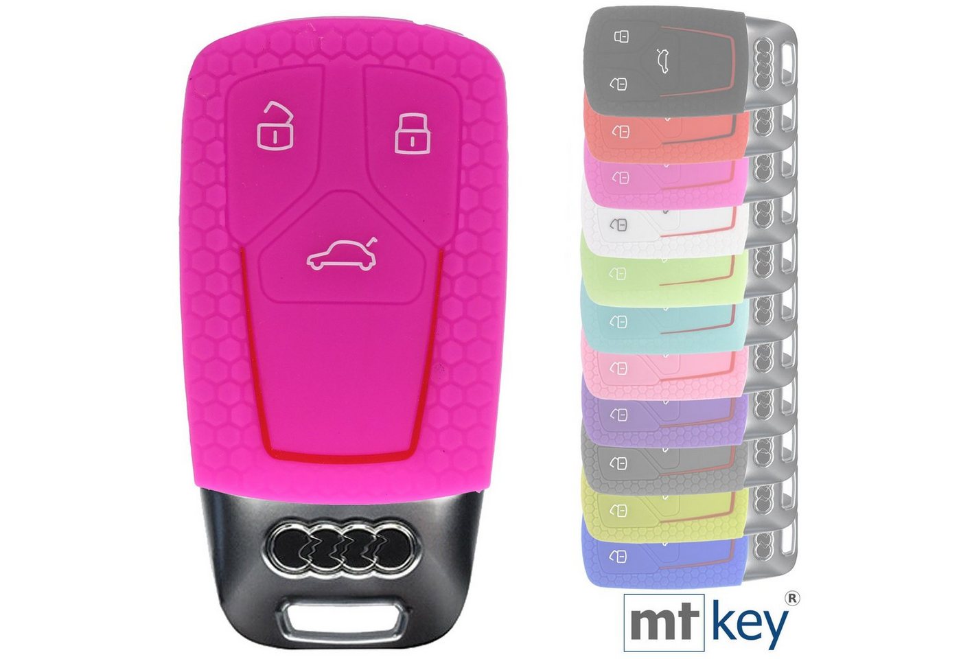 mt-key Schlüsseltasche Autoschlüssel Softcase Silikon Schutzhülle im Wabe Design Pink, für Audi A4 A5 A6 A7 TT Q2 Q5 Q7 A8 Q8 3 Tasten KEYLESS SMARTKEY von mt-key