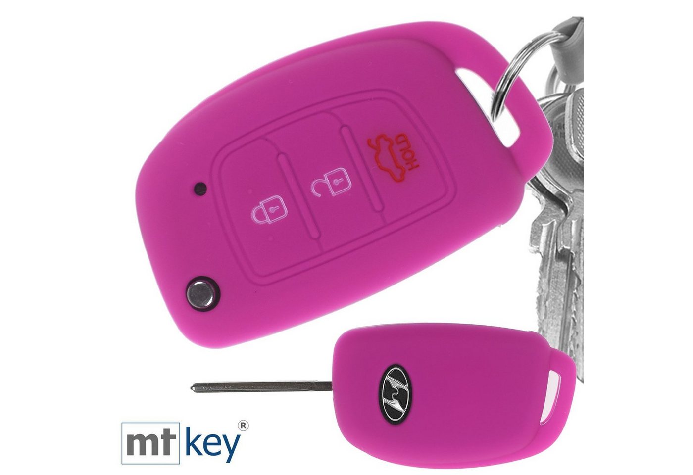 mt-key Schlüsseltasche Autoschlüssel Softcase Silikon Schutzhülle im Wabe Design Pink, für Hyundai i10 i20 ix25 ix35 i40 Accent Tucson 3 Knopf Klappschlüssel von mt-key