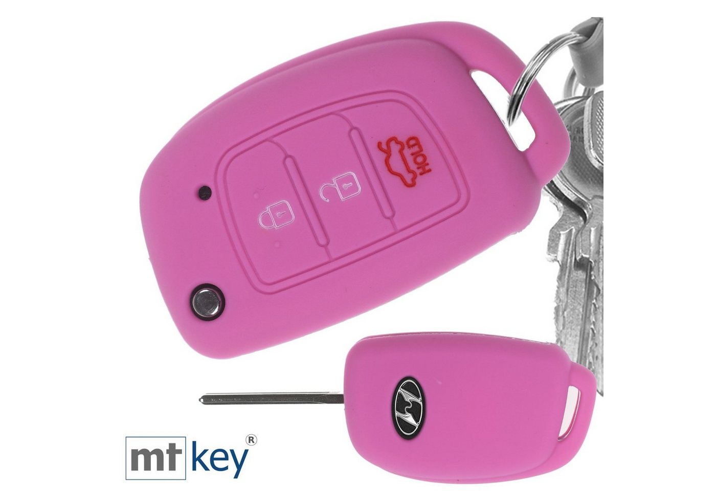 mt-key Schlüsseltasche Autoschlüssel Softcase Silikon Schutzhülle im Wabe Design Rosa, für Hyundai i10 i20 ix25 ix35 i40 Accent Tucson 3 Knopf Klappschlüssel von mt-key