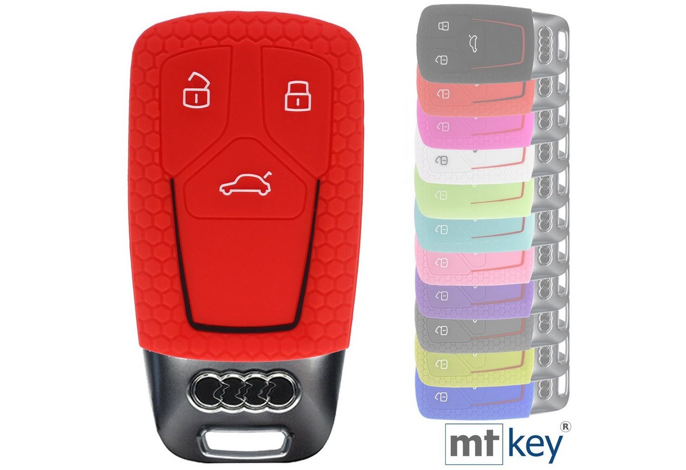 mt-key Schlüsseltasche Autoschlüssel Softcase Silikon Schutzhülle im Wabe Design Rot, für Audi A4 A5 A6 A7 TT Q2 Q5 Q7 A8 Q8 3 Tasten KEYLESS SMARTKEY von mt-key