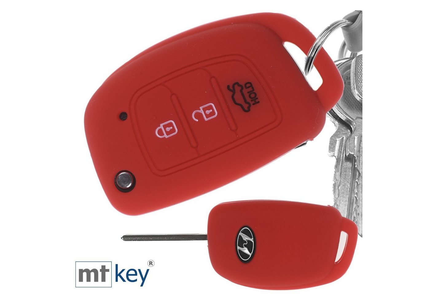 mt-key Schlüsseltasche Autoschlüssel Softcase Silikon Schutzhülle im Wabe Design Rot, für Hyundai i10 i20 ix25 ix35 i40 Accent Tucson 3 Knopf Klappschlüssel von mt-key