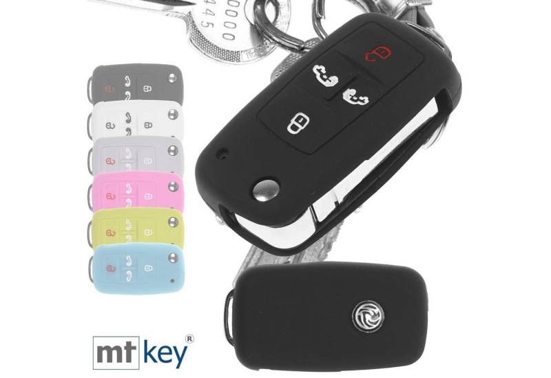mt-key Schlüsseltasche Autoschlüssel Softcase Silikon Schutzhülle im Wabe Design Schwarz, VW Multivan Sharan T5 T6 Caddy Seat Alhambra 4 Tasten Schlüssel von mt-key