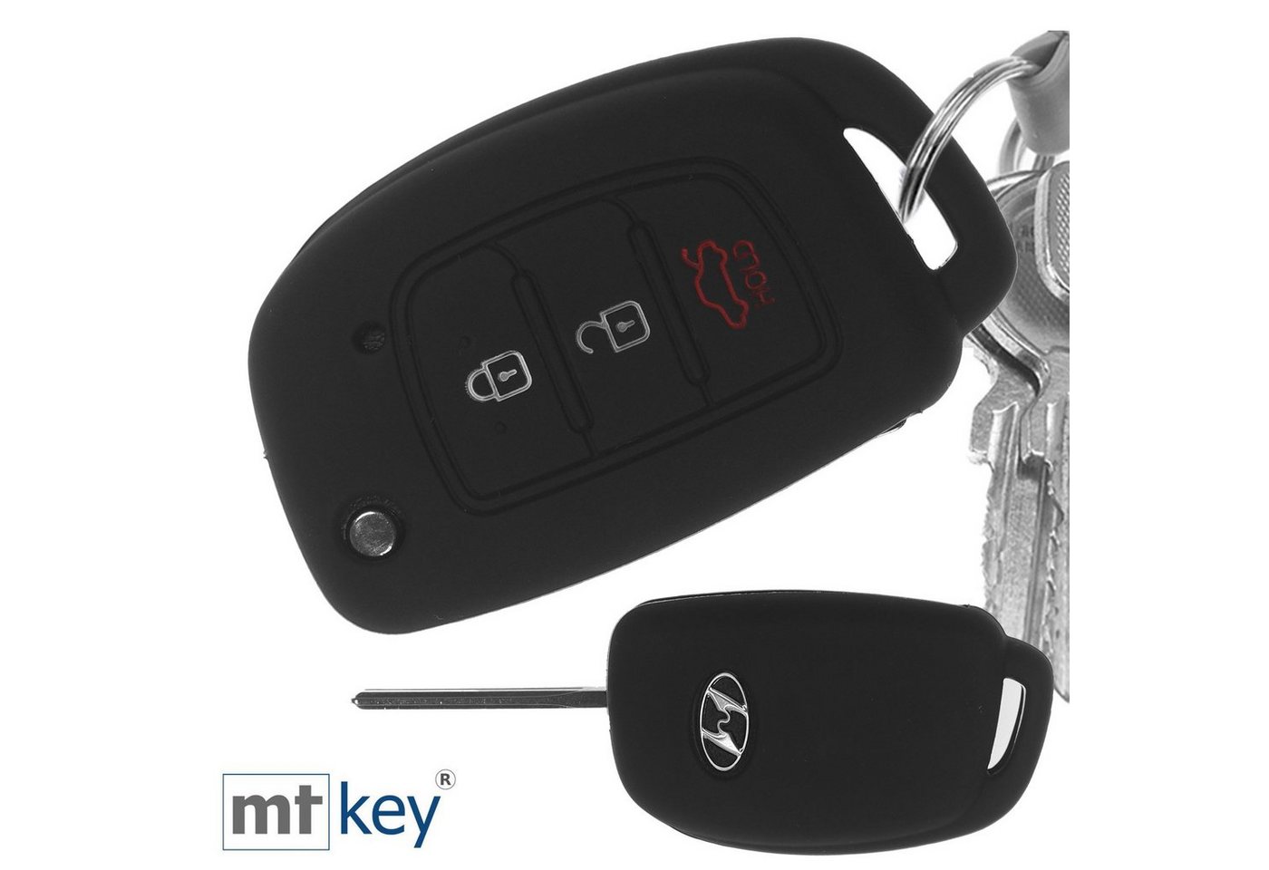 mt-key Schlüsseltasche Autoschlüssel Softcase Silikon Schutzhülle im Wabe Design Schwarz, für Hyundai i10 i20 ix25 ix35 i40 Accent Tucson 3 Knopf Klappschlüssel von mt-key