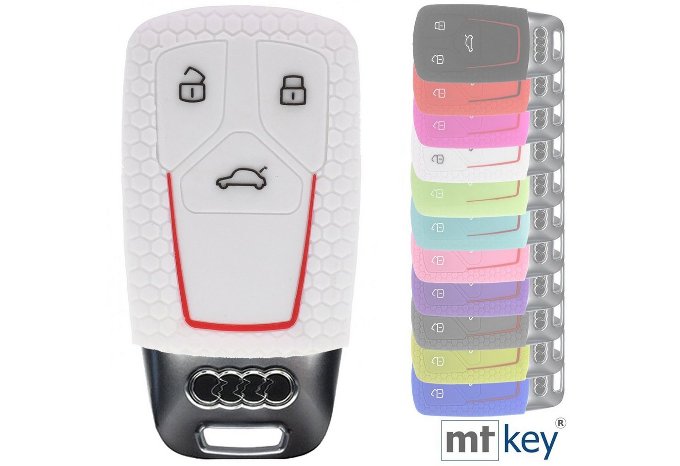 mt-key Schlüsseltasche Autoschlüssel Softcase Silikon Schutzhülle im Wabe Design Weiß, Audi A4 A5 A6 A7 TT Q2 Q5 Q7 A8 Q8 3 Tasten KEYLESS SMARTKEY von mt-key