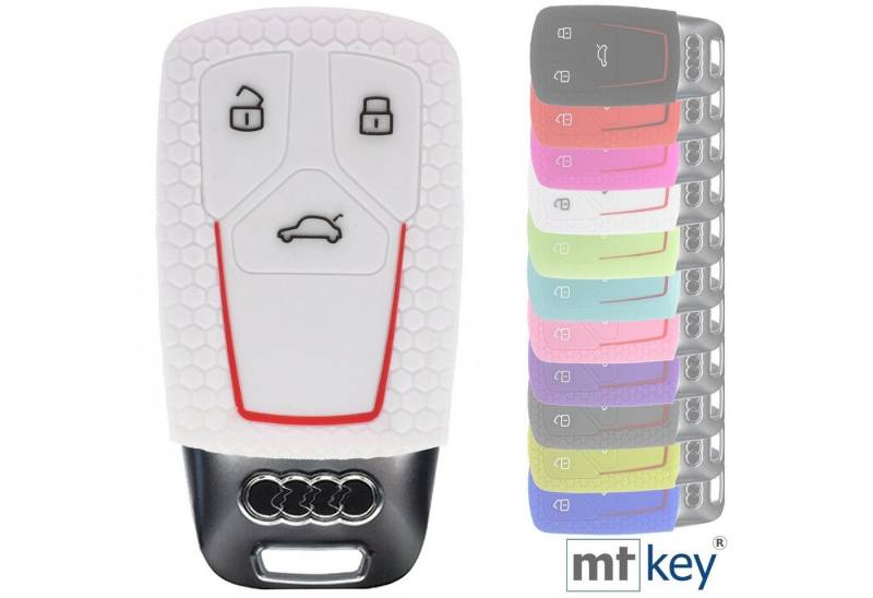 mt-key Schlüsseltasche Autoschlüssel Softcase Silikon Schutzhülle im Wabe Design Weiß, für Audi A4 A5 A6 A7 TT Q2 Q5 Q7 A8 Q8 3 Tasten KEYLESS SMARTKEY von mt-key