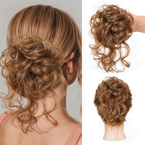 Mtuihfo Messy Dutt Haarteil, Haargummi Mit Haaren Gewelltes Zerzauste Hochsteckfrisur, Falscher Haarknoten Synthetisches Messy Bun Scrunchie Haardutt für Frauen und Mädchen von mtuihfo