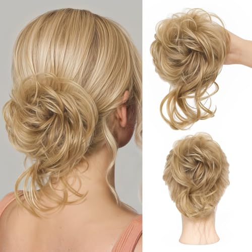 Mtuihfo Messy Dutt Haarteil, Haargummi Mit Haaren Gewelltes Zerzauste Hochsteckfrisur, Falscher Haarknoten Synthetisches Messy Bun Scrunchie Haardutt für Frauen und Mädchen von mtuihfo