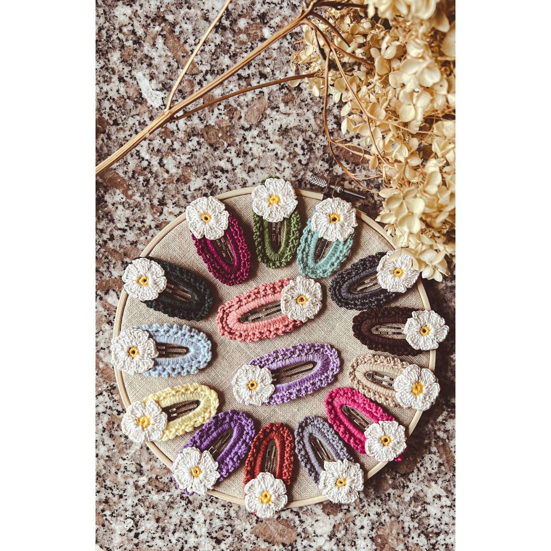 Handgemachte Häkel-Haarspangen Mit Blume | 2Er Set Kinder Haarclips Geschenk Zur Geburt, Taufe Oder Geburtstag von muBend