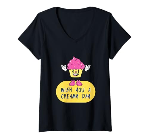 Damen cremiger tag muffin cupcake T-Shirt mit V-Ausschnitt Damen cremiger tag muffin cupcake T-Shirt mit V-Ausschnitt von muffin cream day sweets
