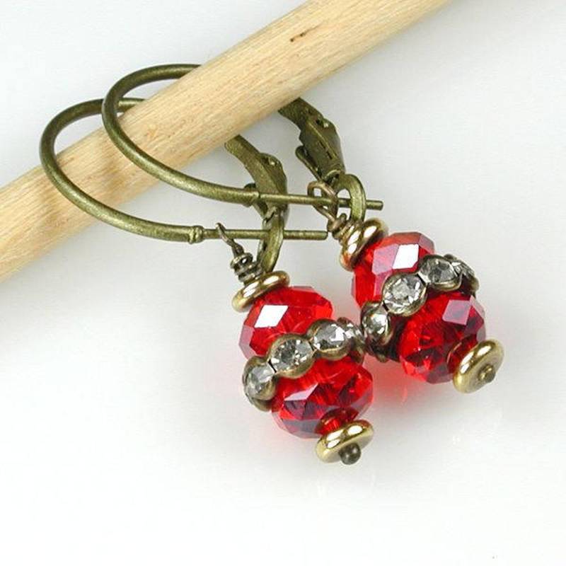 Roter Kristall Und Strass Creolen - Bronze Glitzer von mufi