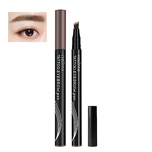 mugeleen Anjoize Augenbrauenstift, Waterproof 4-Tip Brow Pen, 4-Spitzen-Microblade-Brauenstift, Lang anhaltende und Wasserdicht flüssiger Augenbrauenstift, Wischfest (Graubraun) von mugeleen