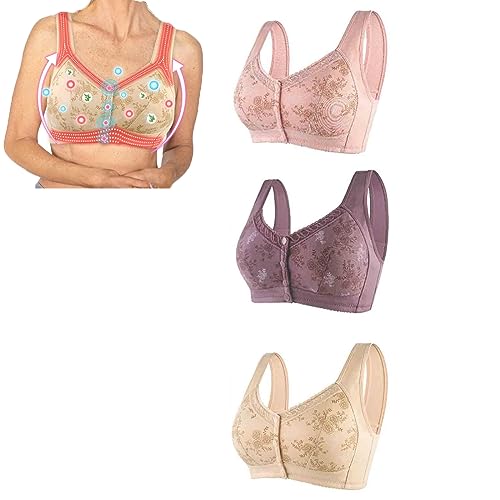 mugeleen PISPARA Ion Lifting Correction Lymphvity Detoxification Bra, PISPARA Ion Lifting Lymphvity Entgiftung-BH, Atmungsaktiver Komfort Ice Silk Ion Shaping BH (4XL, 3PCS(Beige+Rosa+Lila)) von mugeleen