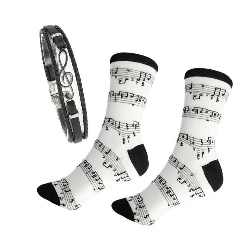 mugesh Freizeitsocken Geschenkset für Frauen - Socken und Armband Notenschlüssel für Musiker von mugesh