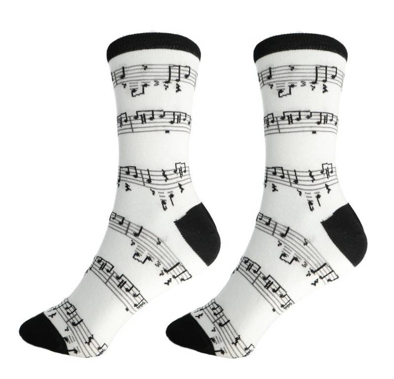 mugesh Freizeitsocken Musik-Socken weiß mit Notenlinien für Musiker von mugesh