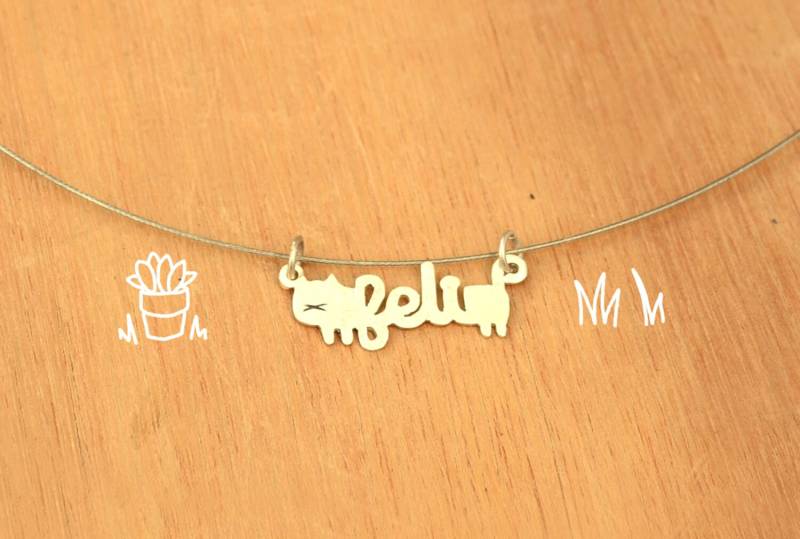 Katze Mit Namen-Personalisierte Haustier-Halskette-sterlingsilber-Tier-Katzen-Anhänger von mujoyas