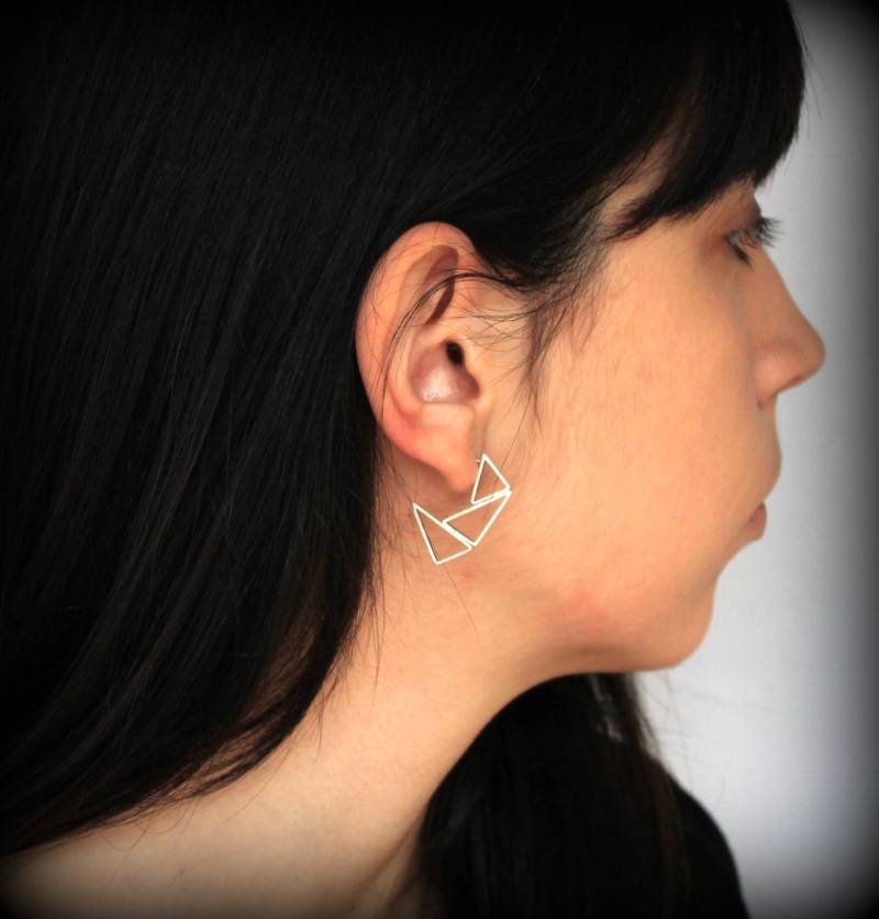 Lange Zusammengesetzte Dreiecke - Ohrstecker Sterlingsilber von mujoyas