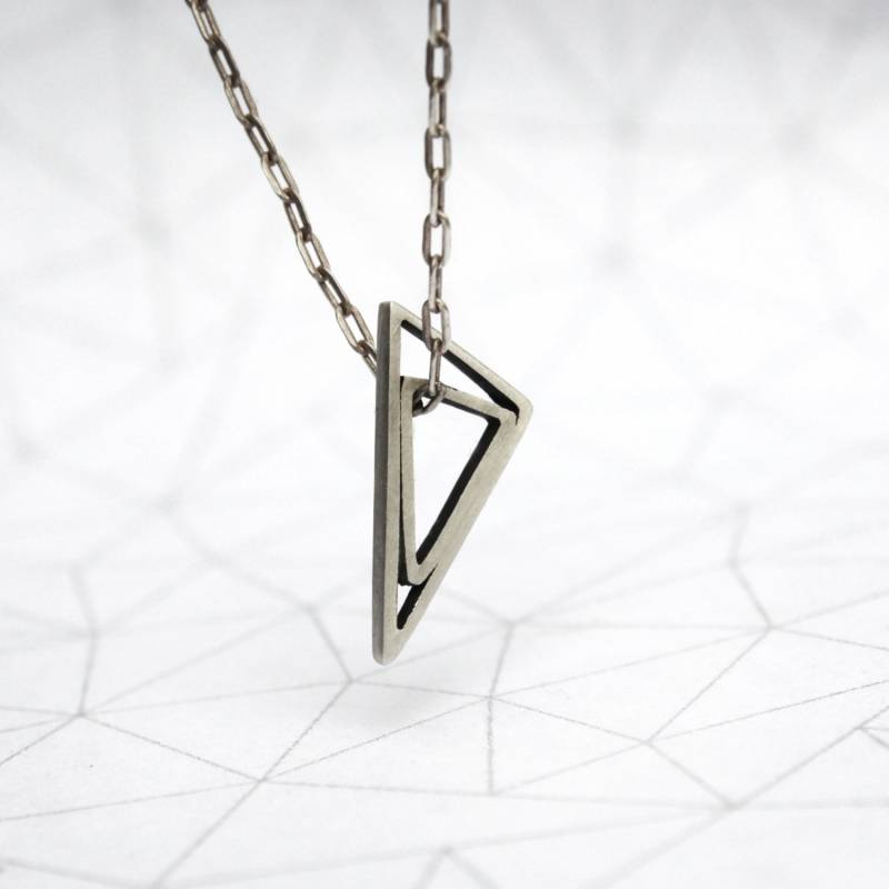 Nestled Triangle - Dreieck Innerhalb Des Dreiecks Halskette 45cm Kette -sterling Silber von mujoyas