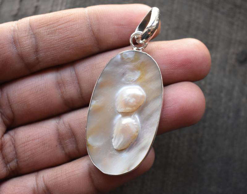 Aaa Qualität Natürlicher Perlmutt Edelstein Anhänger, Perlmutt Anhänger, 925 Silber Anhänger, Perlmutt Anhänger, Natur Perlen Anhänger von muktijewels