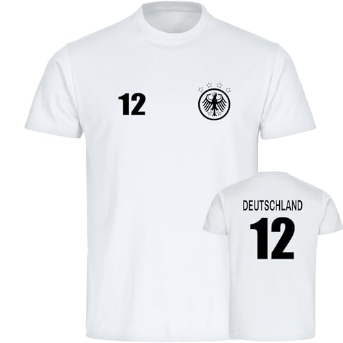 multifanshop® Herren T-Shirt - Deutschland - Adler Retro Trikot 12 - Druck schwarz - Wappen Männer Fanartikel - Größe 5XL weiß von multifanshop