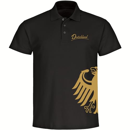 multifanshop Poloshirt - Deutschland - Adler seitlich Gold - Druck Gold metallic - Polo Größe M schwarz von multifanshop