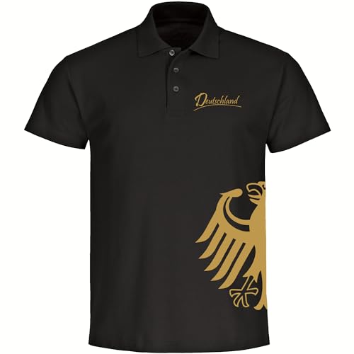 multifanshop® Poloshirt - Deutschland - Adler seitlich Gold - Druck Gold metallic - Wappen Polo Fanartikel - Größe XL schwarz von multifanshop