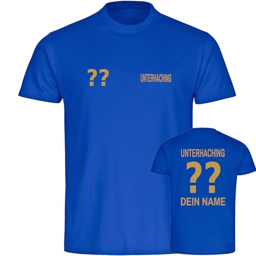 multifanshop Kinder T-Shirt - Unterhaching - Trikot mit Namen und Nummer Gold - Druck Gold metallic - Kind Größe 164 blau von multifanshop