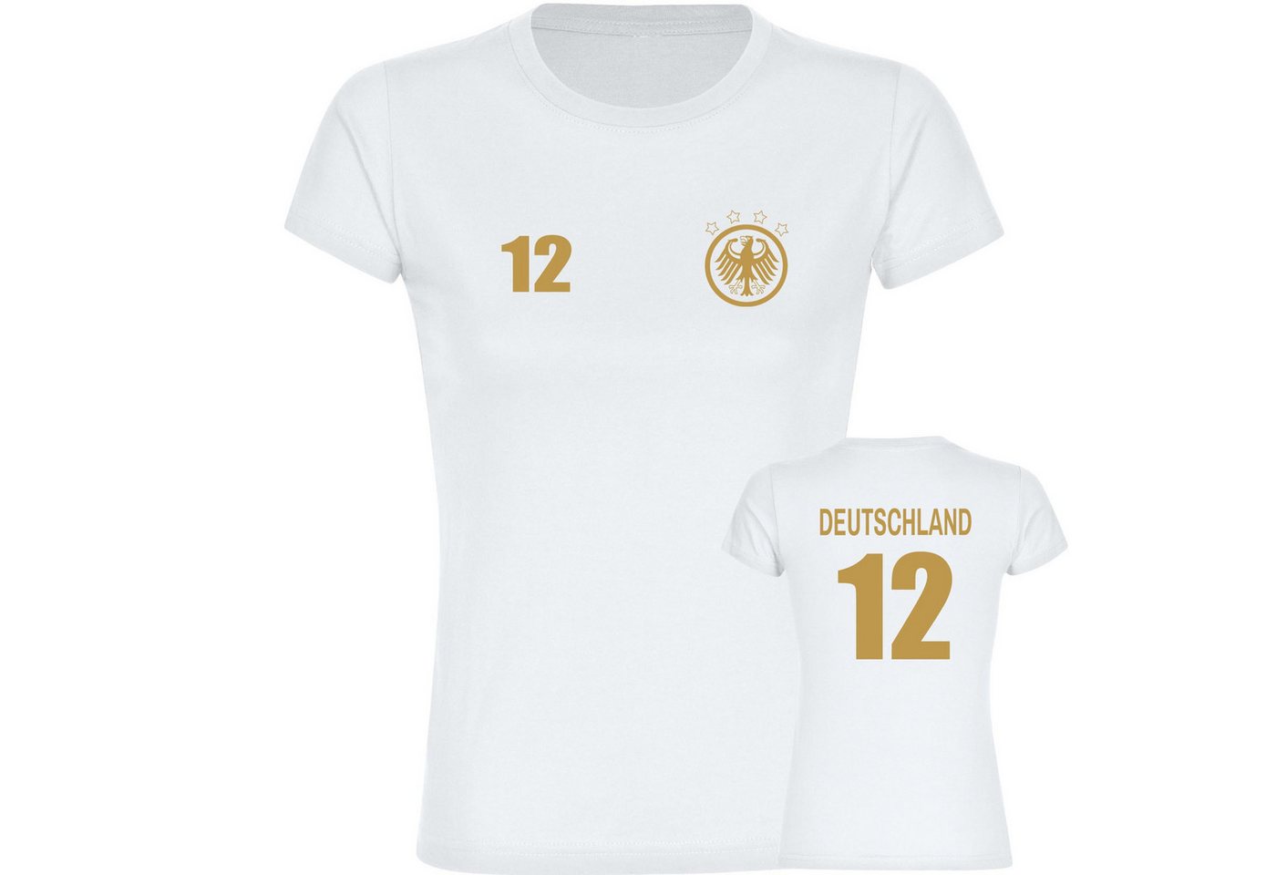 multifanshop T-Shirt Damen Deutschland - Adler Retro Trikot 12 Gold - Frauen von multifanshop