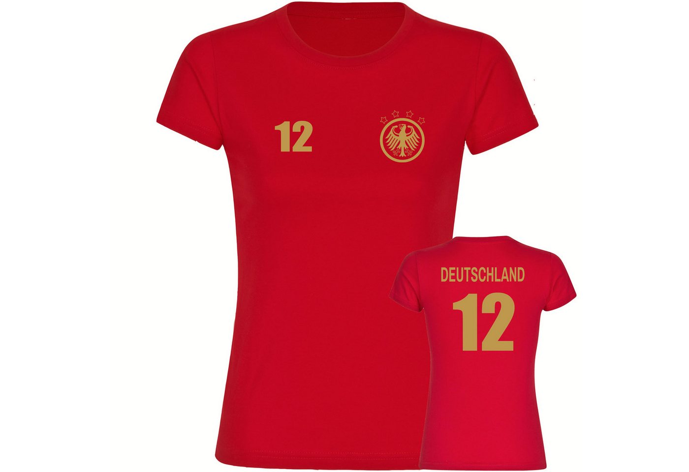 multifanshop T-Shirt Damen Deutschland - Adler Retro Trikot 12 Gold - Frauen von multifanshop