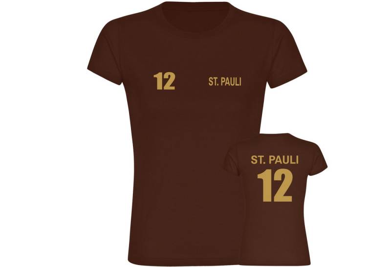 multifanshop T-Shirt Damen St. Pauli - Trikot Nummer 12 gold - Frauen von multifanshop