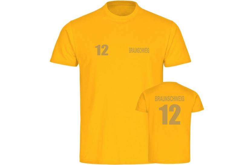 multifanshop T-Shirt Herren Braunschweig - Trikot Nummer 12 gold - Männer von multifanshop