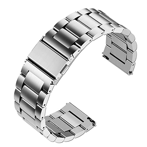 mumbi Uhrenarmband 18mm Edelstahl, Ersatz Armband mit Faltschließe/Schnellverschluss, silber von mumbi