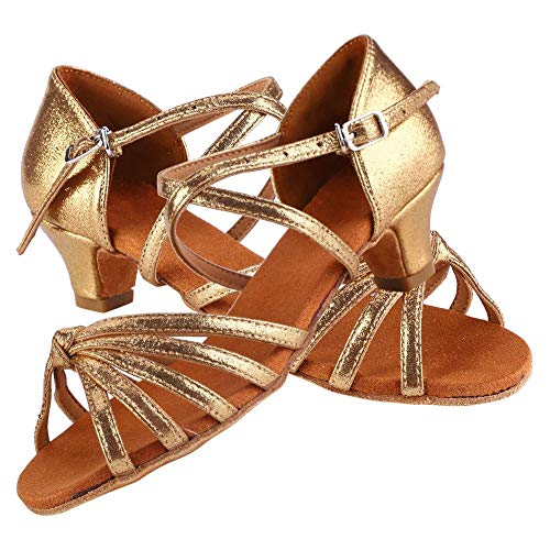 mumisuto Tanzschuh,PU-weiche Bequeme Latino-Schuhe Mode-Tanzschuh für Kinder Mädchen mit 4cm hohem Absatz(28-Gold) von mumisuto