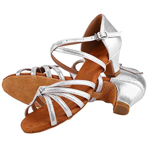 mumisuto Tanzschuh,PU-weiche Bequeme Latino-Schuhe Mode-Tanzschuh für Kinder Mädchen mit 4cm hohem Absatz(30-Silber) von mumisuto