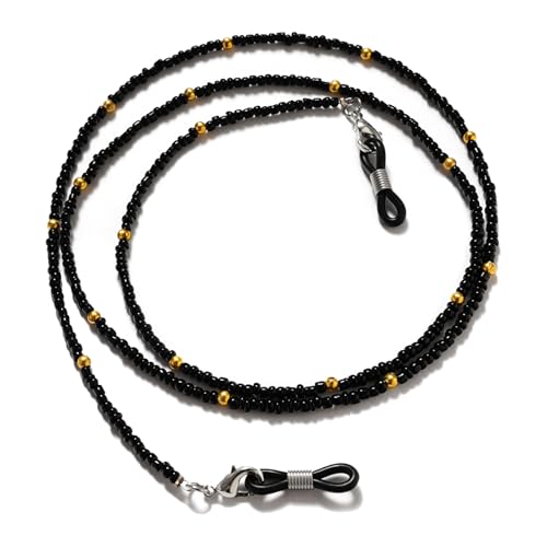 munone Brillenband mit Perlen, leicht, Schwarz und Gold, Design für Damen und Herren, Schwarz, 28 IN von munone