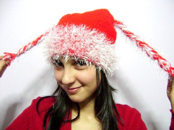 Rote Weihnachtsmütze, Weihnachtsmütze, Häkelmütze | Weihnachtsmann Weiße Mütze, Weihnachtsmütze Rot Chunky Strickmütze von muratyusuf