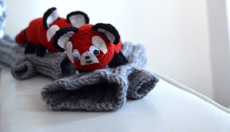 Rote Panda Handschuhe, Handgestrickte Fingerlose Touchscreen Handpuppe Original Design, Gehäkeltes Tierkostüm, Geschenk Für Kinder von muratyusuf