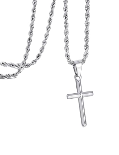 Kette Herren, Halskette mit Kreuz Anhänger für Herren, Silber Edelstahl Kreuzkette für Herren Damen, Cross Geschenk für Herren, 50cm von murtoo