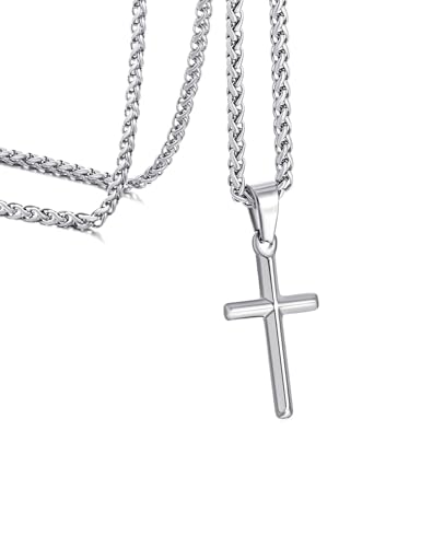 Kette Herren, Halskette mit Kreuz Anhänger für Herren, Silber Edelstahl Kreuzkette für Herren Damen, Cross Geschenk für Herren, 60cm von murtoo