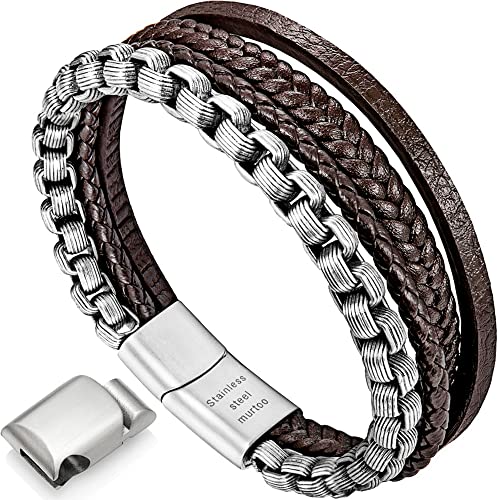 armband herren lederarmband herren lederarmband für männer edelstahl armband(braun,silber,22cm) von murtoo