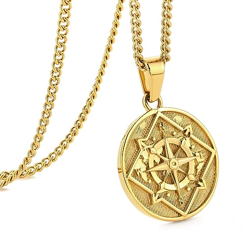 murtoo Gold Kreisförmig kette herren, halskette kette, silberkette herren, kompass kette, kompass anhänger, edelstahl kette, anhänger kette, geschenk herren von murtoo