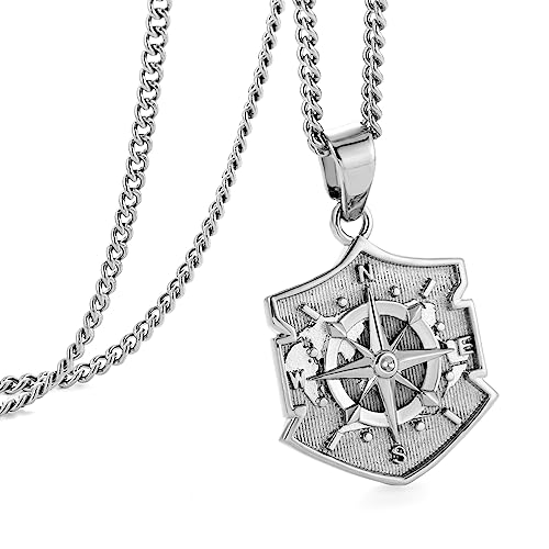 murtoo Silber Schild kette herren, halskette kette, silberkette herren, kompass kette, kompass anhänger, edelstahl kette, anhänger kette, geschenk herren von murtoo