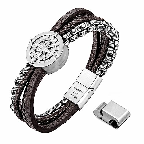 murtoo armband herren, lederarmband herren,armband herren leder, herren armband, braunes armband,kompass armband,schmuck herren(braun,silber,23cm) von murtoo