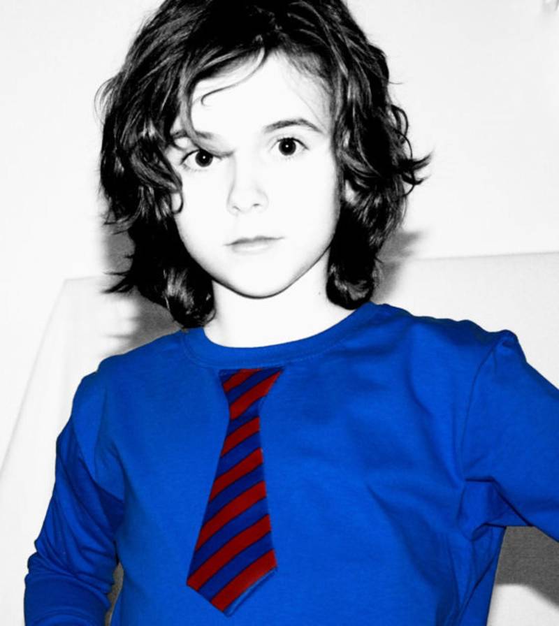 Blaues T-Shirt Für Jungen/Langarm-T-Shirt Mit Krawatte von musarecycleart