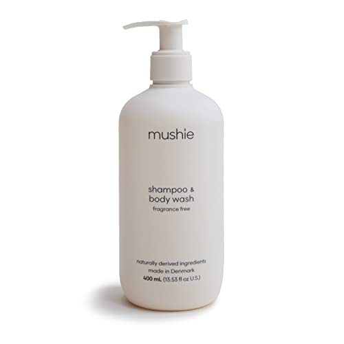 Mushie Baby Shampoo & Body Wash - Erhältlich in 400 ml | Hergestellt in Dänemark | Parfümfrei | Sichere & Hochwertige für Kleinkinder Kinder Jungs & Mädchen | COSMOS ORGANIC-zertifiziert von mushie