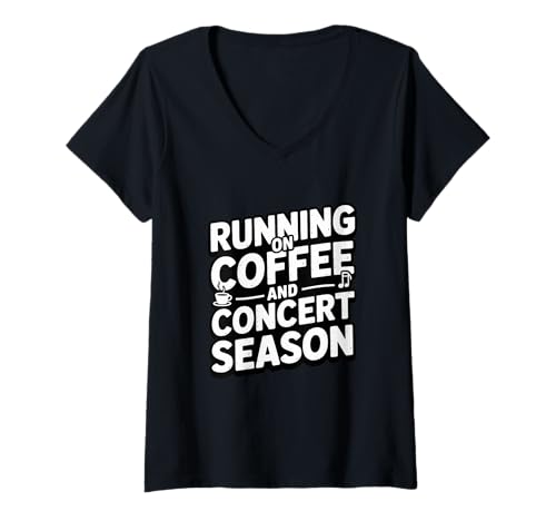 Damen Running on Coffee, Konzertsaison, Musikfans T-Shirt mit V-Ausschnitt Damen Running on Coffee, Konzertsaison, Musikfans T-Shirt mit V-Ausschnitt von music Lover Coffee Lover