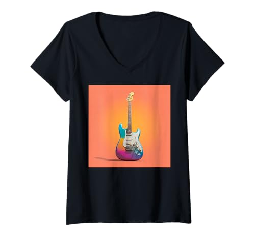 Damen E-Gitarren-Zeichnung T-Shirt mit V-Ausschnitt Damen E-Gitarren-Zeichnung T-Shirt mit V-Ausschnitt von music by guntah