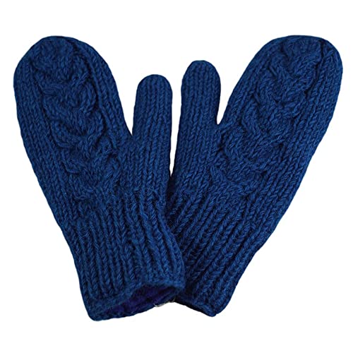 musimon Handschuhe Fäustlinge Fäustel Naturwolle gefüttert Zopfmuster (blau) von musimon