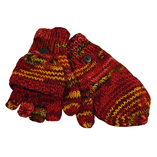 musimon Klapphandschuhe Handschuhe Fäustlinge Fäustel gestrickt Wolle gefüttert (rot, M) von musimon