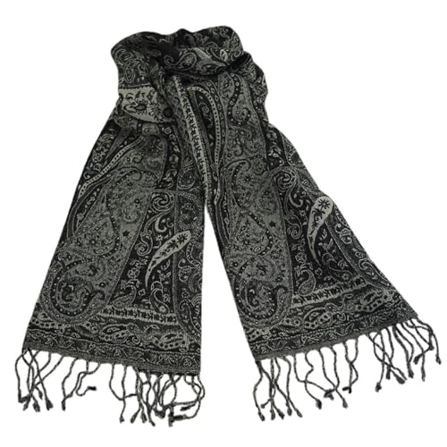 musimon Kleiner eleganter Schal 100% Wolle Paisley-Muster (anthrazit) von musimon